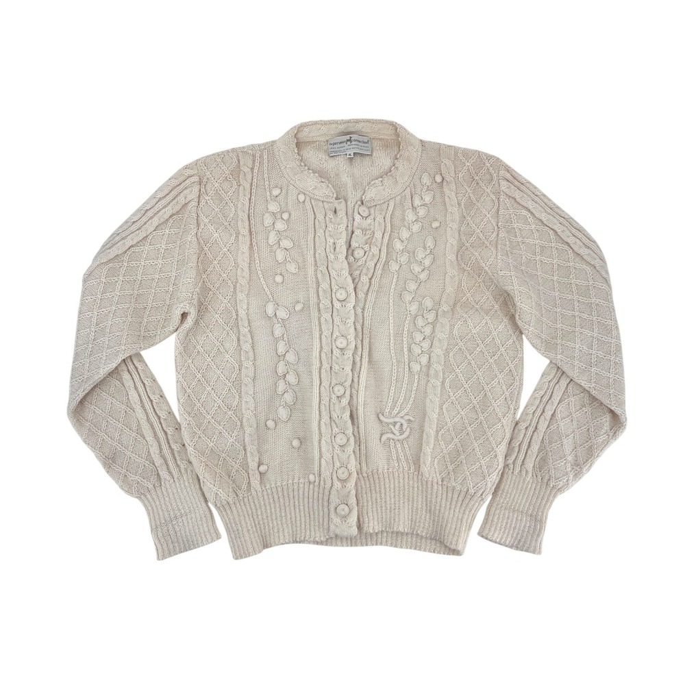 Vintage Peruvian Connection Alpaca Floral Cable Knit Cardigan Sweater‎ XL
